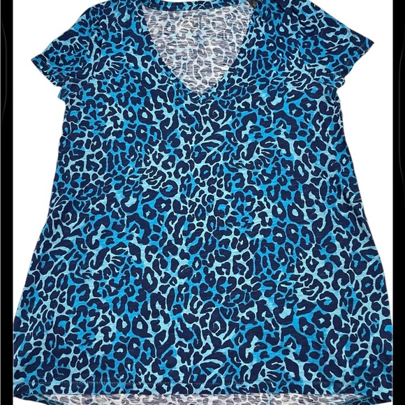 Lilly Pulitzer Etta Tee Blue Leopard Print size XXS - Picture 2 of 4